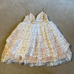 Elegant cream and White Floral Lace Mini Dress